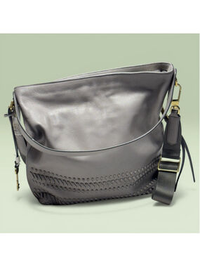 NWOT FOSSIL "Maya" Hobo Gray/Light Taupe Leather Handbag Purse ZB7191 w/key!